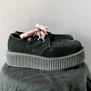 T.U.K. Blk Suede Viva Mondo Platform Creeper Shoes w/Pink/Purple Laces Sz 9 Punk